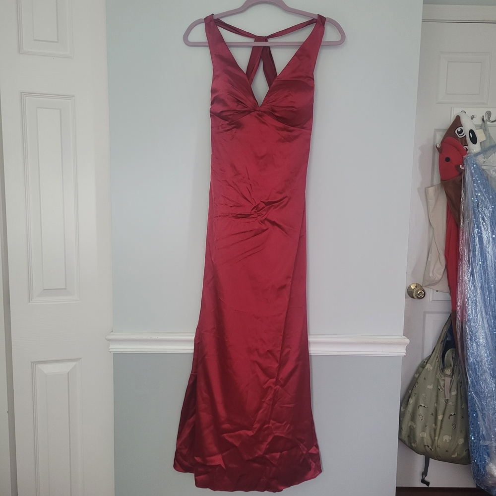 NWT Elegant Red Satin Evening Gown